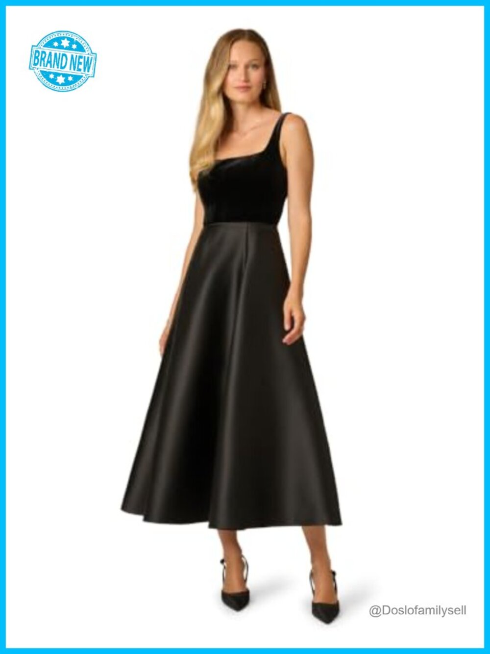 Sleeveless Boat Neck Fit & Flare Tea Length Cocktail Dress Pleated V-Back